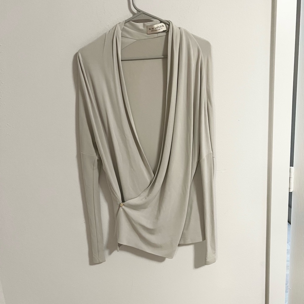 MM Lafleur Cream Wrap Blouse Size M - Picture 2 of 8